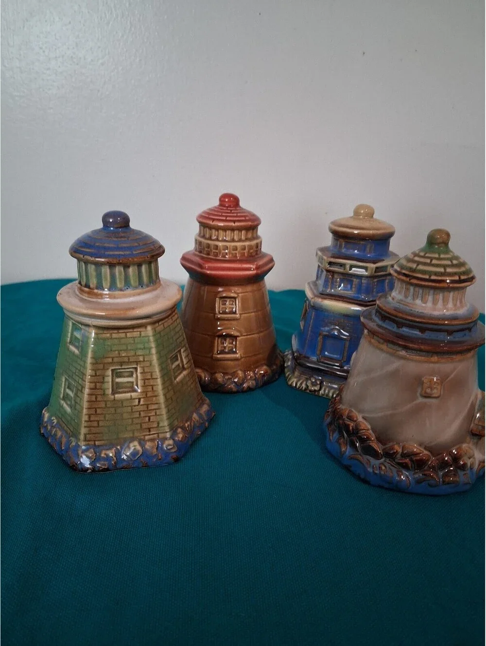 Set of 4 Ceramic garden ridge Lighthouse  Decorative Coastal Home Accents
